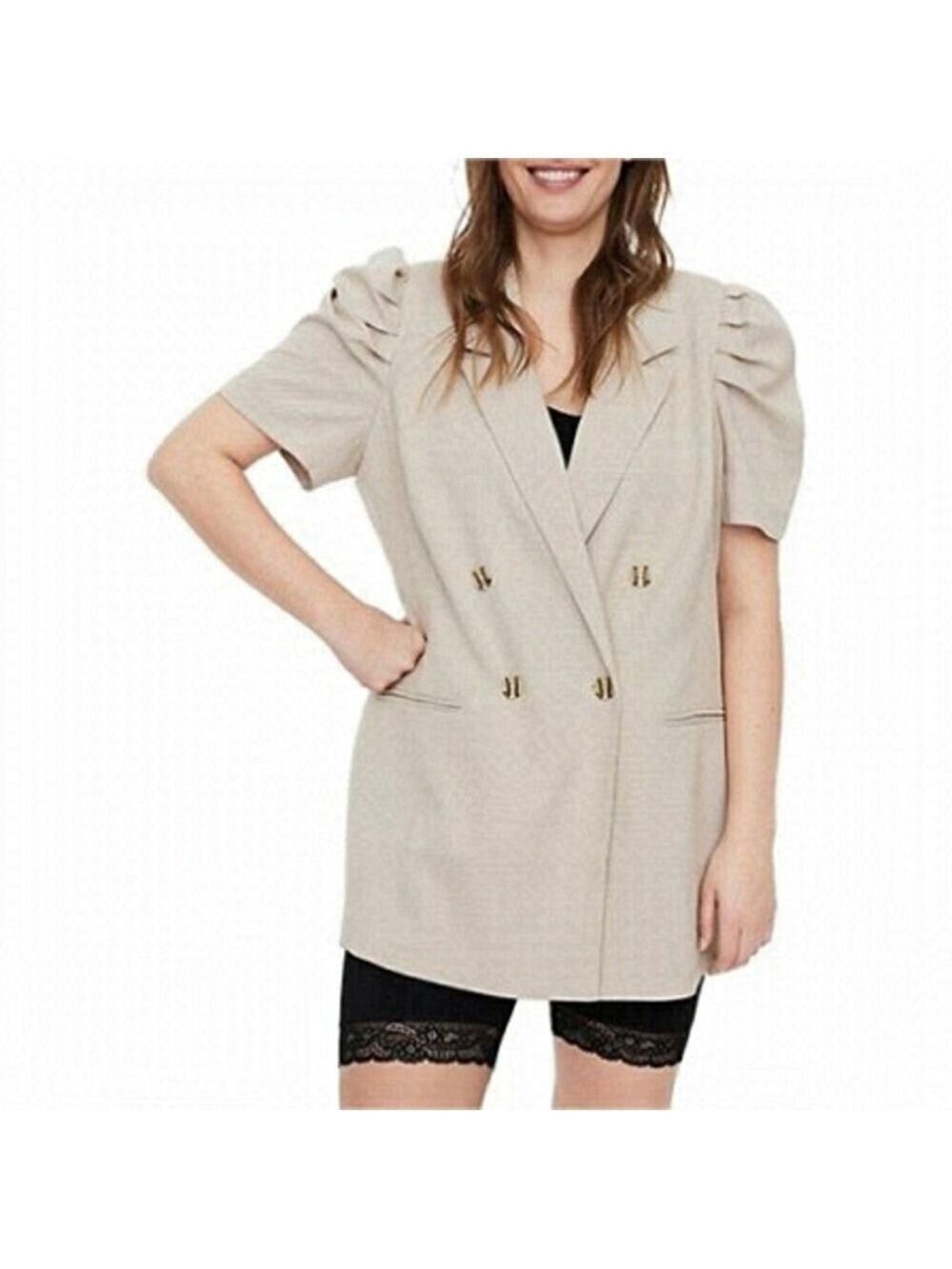 Vero Moda Eysia Short Puffed-Sleeve Plaid Blazer
